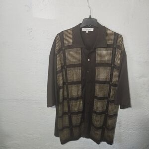 Silversilk Luxe Mens 5X Brown Short Sleeve Button Front Knit Shirt Big Tall